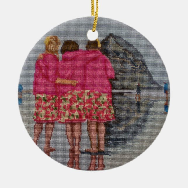 Cousins Needlepoint Ceramic Ornament (Front)