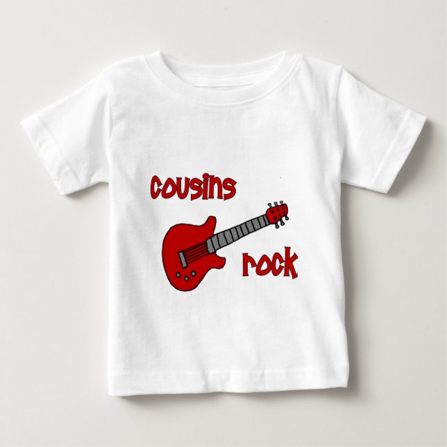 Cousins Rock! with Red Guitar Baby T-Shirt (Front)