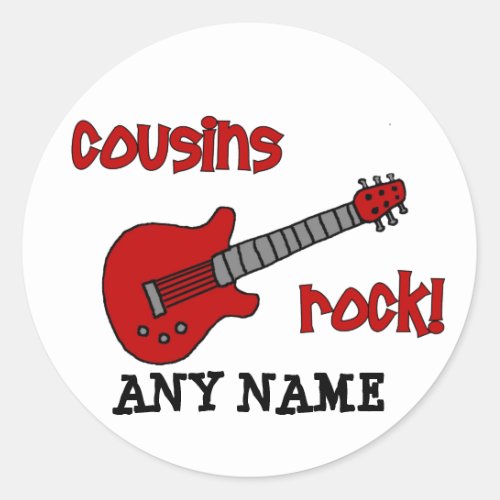 Cousins Rock with Red Guitar Classic Round Sticker