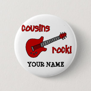 Cousins Rock! with Red Guitar Pinback Button