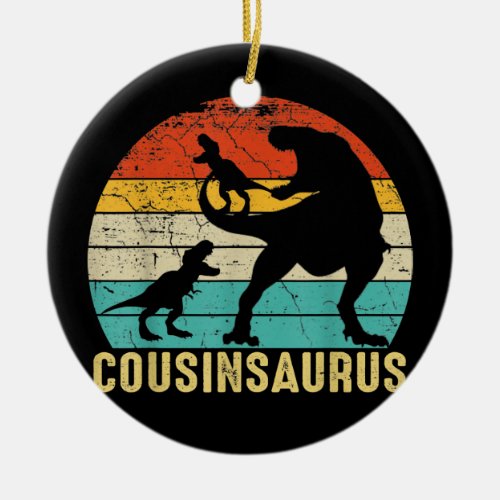 Cousinsaurus T Rex Dinosaur 2 Kids Fathers Day Ceramic Ornament
