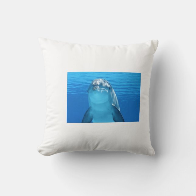 coussin dauphin, eau bleu, coussin blanc throw pillow (Front)