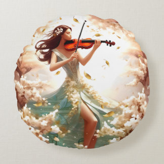 Coussin décoratif poétique, Femme jouant du violon Round Pillow