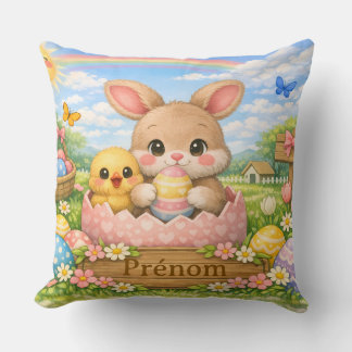 Coussin Personnalisé Prénom – Lapin et Poussin de Throw Pillow