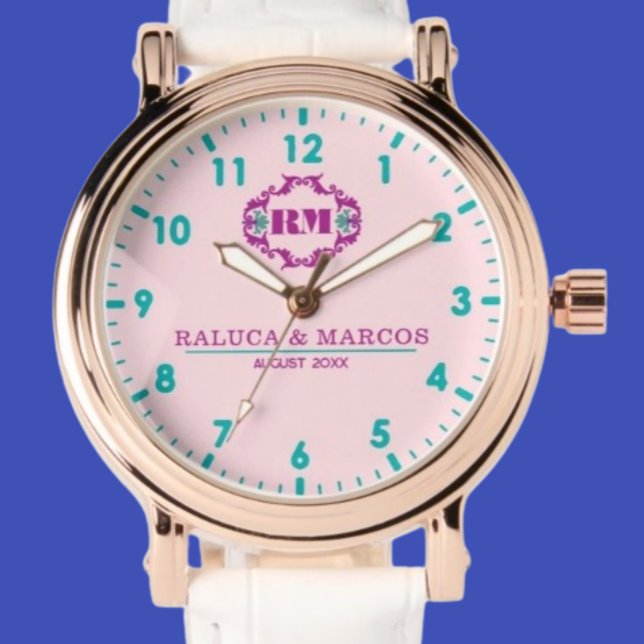 Coustom couple names elegant monogram pink watch (Creator Uploaded)