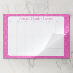 Coustom Name Monthly Planner Leaves Background Paper Pad