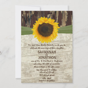 Coutry Chic Barn Wood Sunflower Wedding Invitation