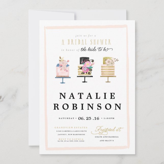 Couture Cake Bridal Shower Invitation - gold (Front)