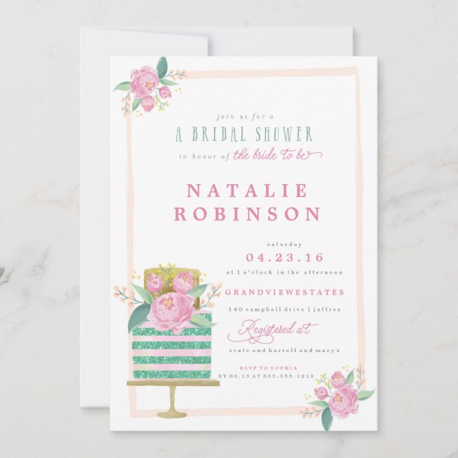Couture Cake Bridal Shower Invitation - teal (Front)