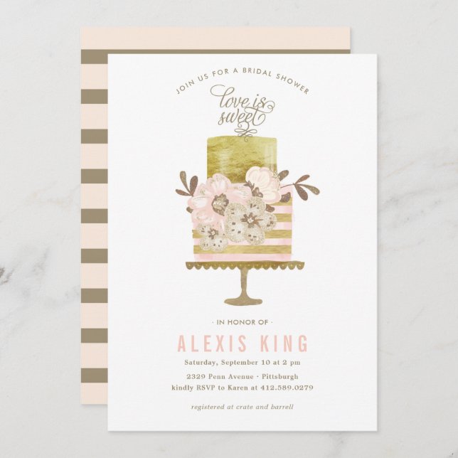 Couture Cake Gold Bridal Shower Invitation (Front/Back)