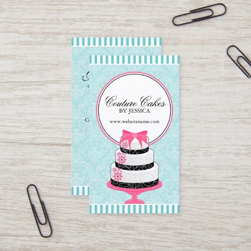 Customizable Couture Cakes Bakery Aqua Business Cards