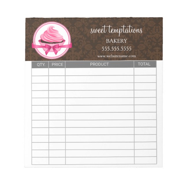 Couture Cupcake Baking Receipts Notepad (Front)