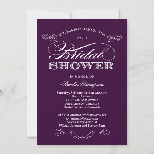 Couture Elegance Bridal Shower Invitation - Purple 5" X 7" Invitation Card