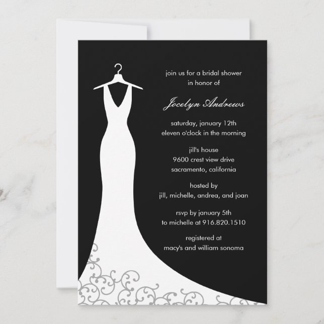 Couture Gown Bridal Shower Invitation (Black) (Front)