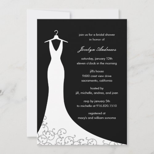 Couture Gown Bridal Shower Invitation Black