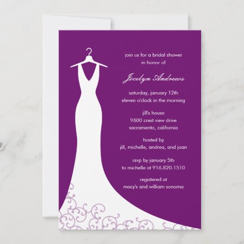 Couture Gown Bridal Shower Invitation (Purple)