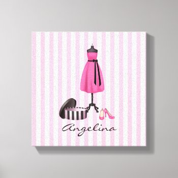 Couture Pink Dress With Your Name - Canvas by ArtbyMonica at Zazzle