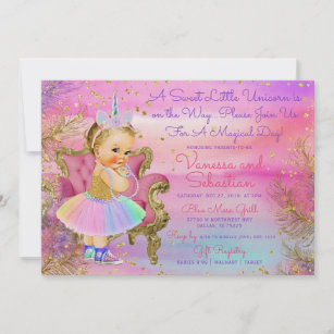 Couture Rainbow Watercolor Unicorn Princess Invitation