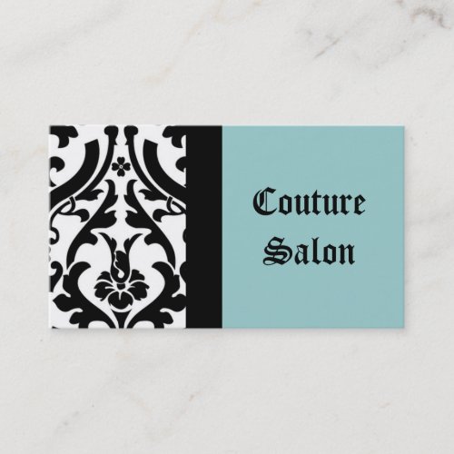 Couture Salon Damask Blue Business Card