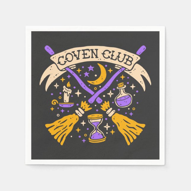 Coven Club Halloween Witch Night Sky Napkins (Front)