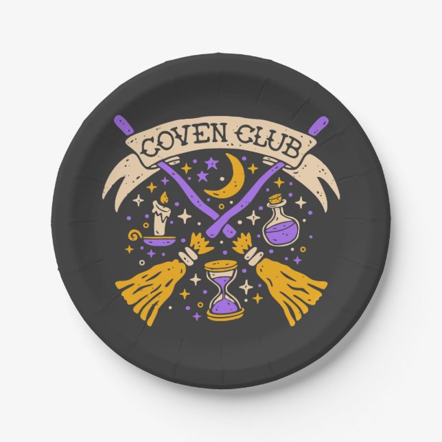 Coven Club Halloween Witch Night Sky Paper Plates (Front)