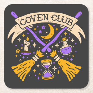 Coven Club Halloween Witch Night Sky Square Paper Coaster
