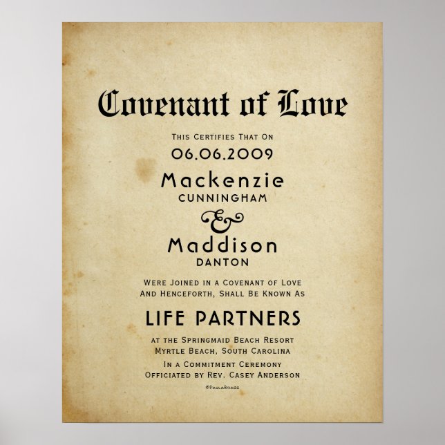 "Covenant of Love" LifePartners WeddingCertificate Poster (Front)