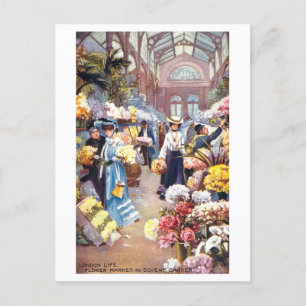 Covent Garden Flower Market London Vintage Postcard