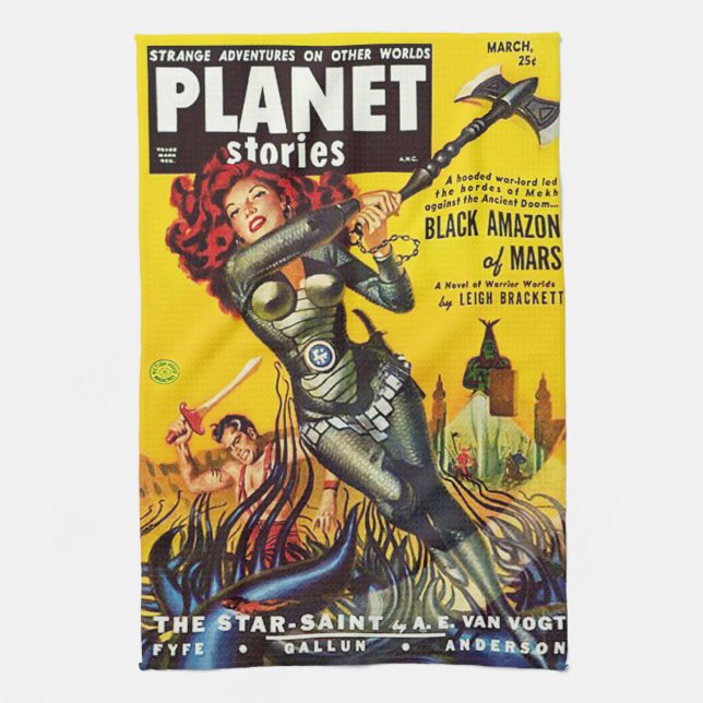 COVER DESIGN OF A 1950's SCI FI PULP PUBLICATION Kitchen Towel (Vertical)