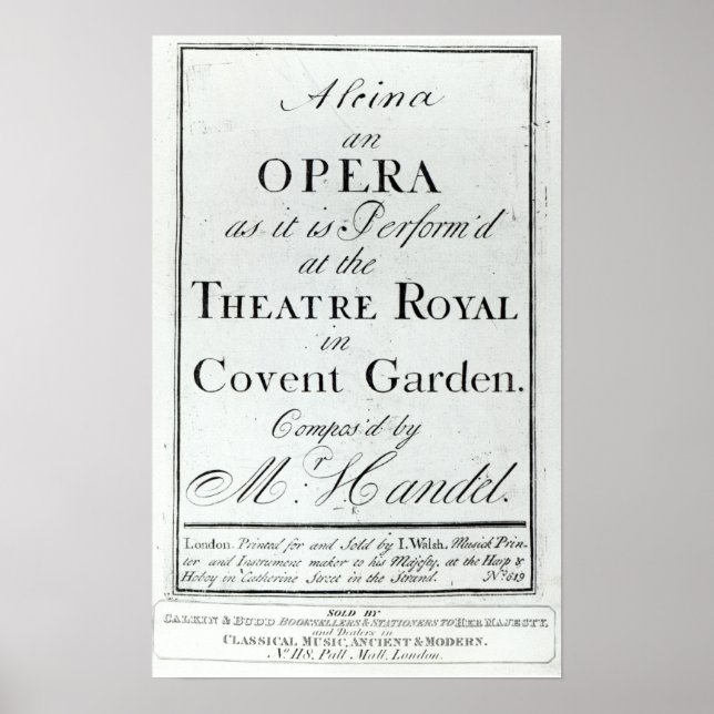 Cover of Sheet Music for Alcina Poster (Front)