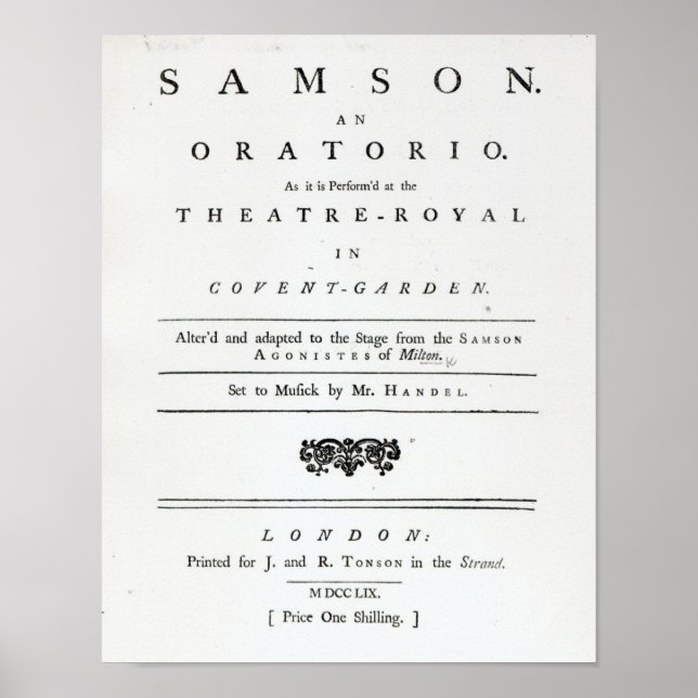 Cover of Sheet Music for Samson Poster (Front)