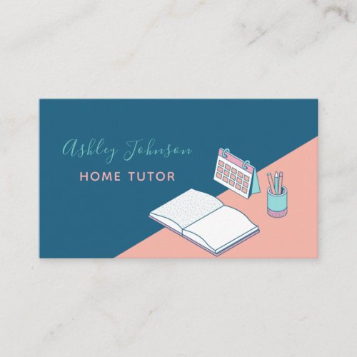Cover Teacher Private Home Tutor Two Color Elegant Business Card