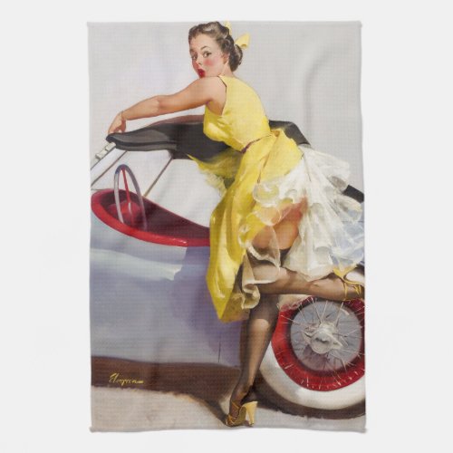 Cover up retro pinup girl kitchen towel