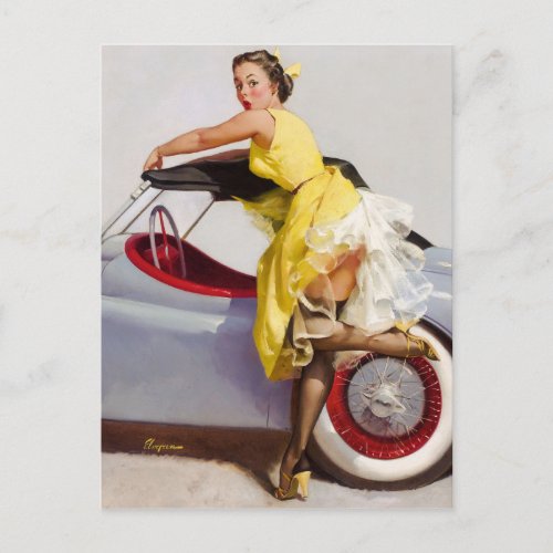 Cover up retro pinup girl postcard