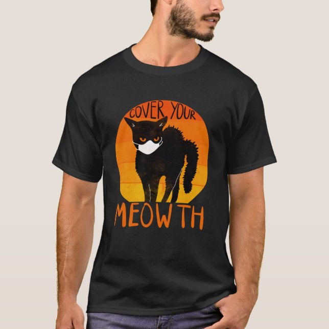 Cover your Meowth  Halloween Black Cat Face Mask T-Shirt (Front)