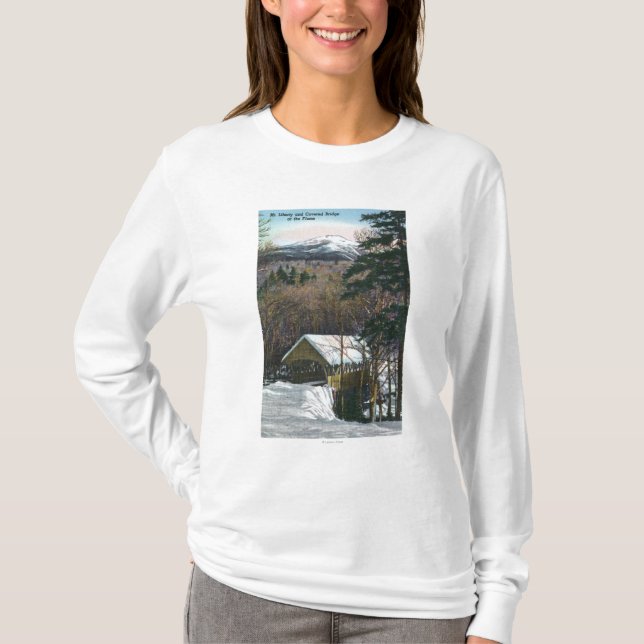 Covered Bridge at Flume in Winter T-Shirt (Front)