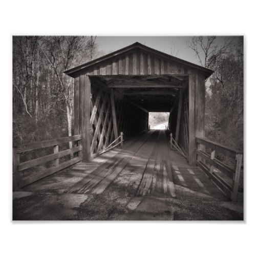 Covered bridge black and white photo print