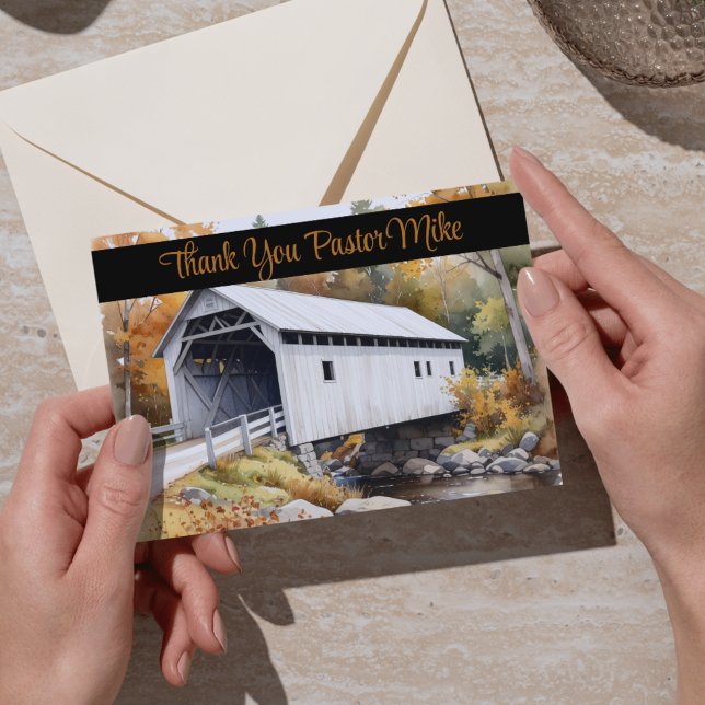 Covered Bridge Fall Foliage Pastor Appreciation  Letterpress Thank You Card (Covered Bridge Fall Foliage Pastor Appreciation Thank You Card)