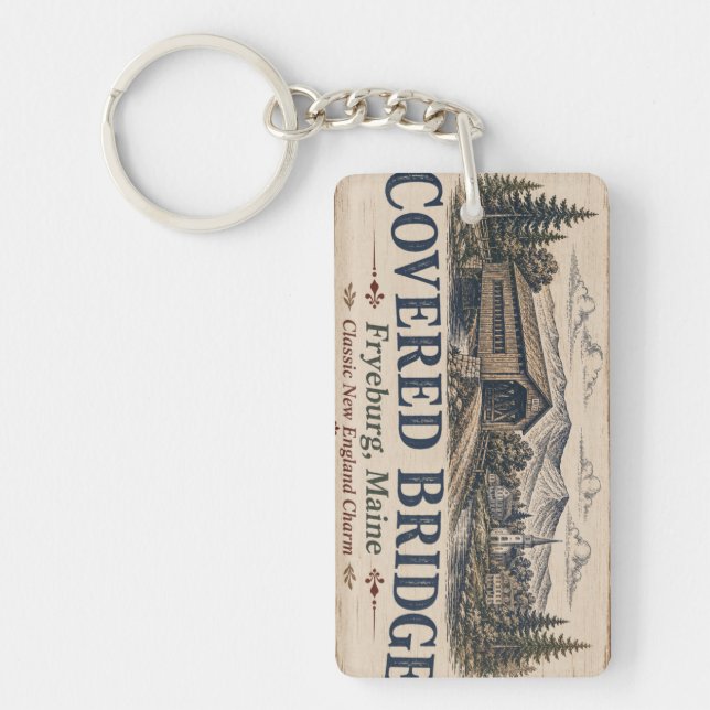 Covered Bridge Fryeburg Maine Rectangle Acrylic Ke Keychain (Front)