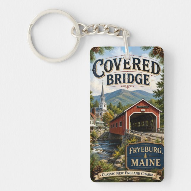 Covered Bridge Fryeburg Maine Rectangle Acrylic Keychain (Front)