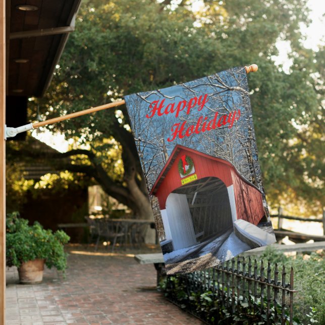 Covered Bridge Holiday House Flag (In SItu)
