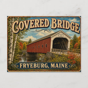 Covered Bridge in Autumn Fryeburg Maine Postcard