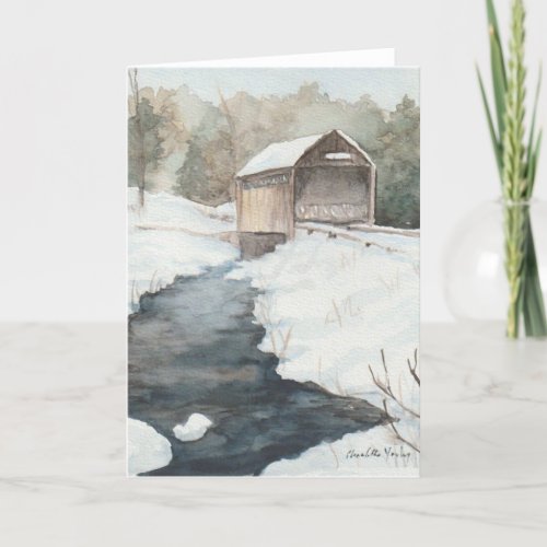 Covered Bridge in snow Art Note Card