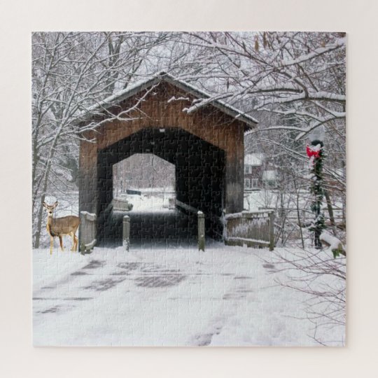 Covered Bridge in Winter Jigsaw Puzzle