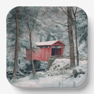 Covered Bridge Paper Plates