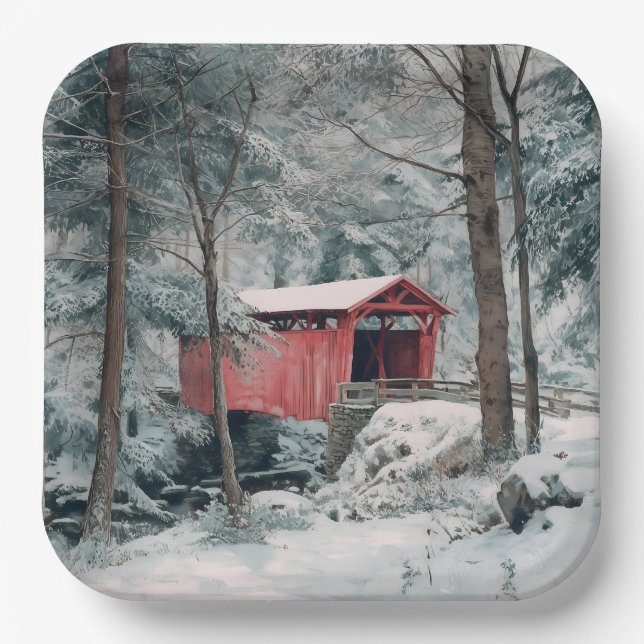 Covered Bridge Paper Plates (Front)
