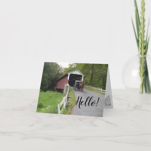 Covered Bridge Penn Amish Buggy Hello Note Card