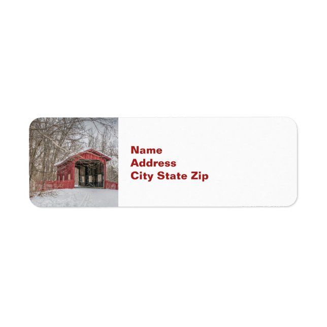 Covered Bridge Red Snow Photo Label (Front)