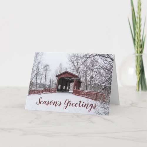 Covered Bridge Seasons Greetings Christmas Card