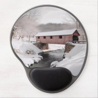Covered Bridge Snow Scene Gel Mouse Pad